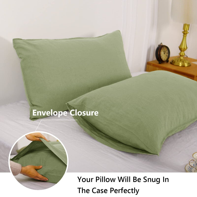 Simple&Opulence 100% Linen Pillowcases Basic Style Solid Color Set of 2  King Size Stone Washed Flax Pillow Cover Envelope Closure (20''x40''  Sage Green) - Image 3